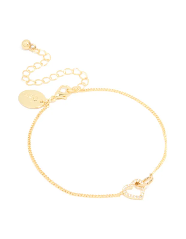 Gold Plated Cubic Zirconia Link Heart Bracelet sold by lovisa