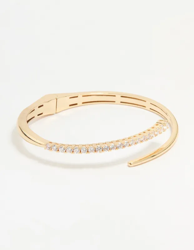 Gold Diamante Hinge Bangle sold by lovisa