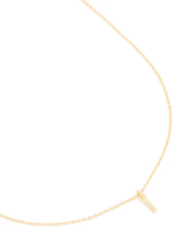 Gold Plated Brass Cubic Zirconia Letter I Necklace sold by lovisa