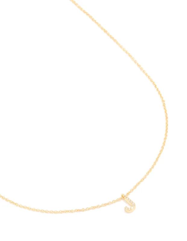 Gold Plated Brass Cubic Zirconia Letter J Necklace sold by lovisa