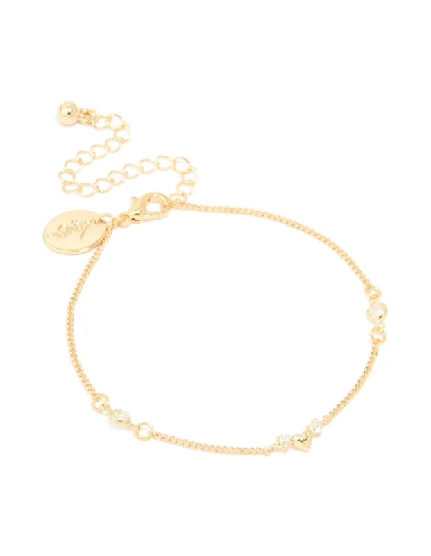 Gold Plated Cubic Zirconia Mini Heart Bracelet sold by lovisa