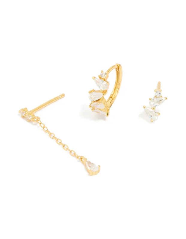Gold Plated Sterling Silver Cubic Zirconia Chain & Stud Earrings 3-Pack sold by lovisa