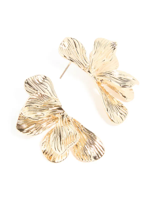 Gold Textured Fan Stud Earrings sold by lovisa