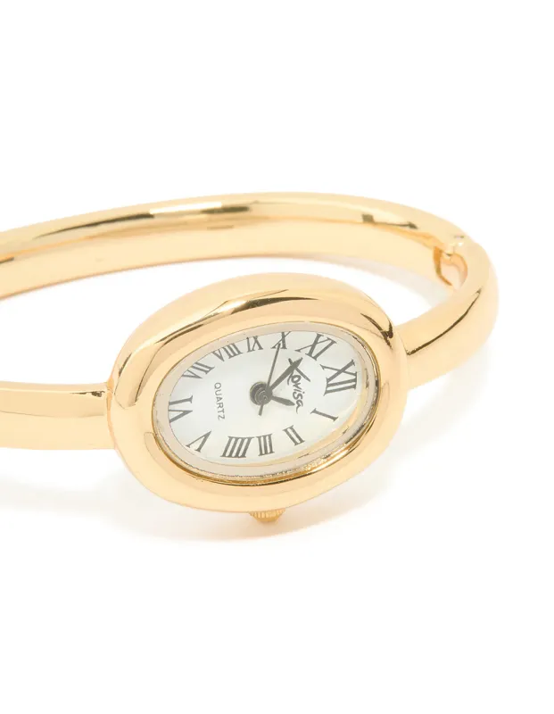 Gold Oval Bangle Watch sold by lovisa