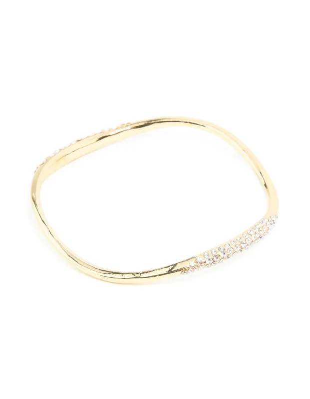 Gold Plated Diamante Wavy Bangle sold by lovisa