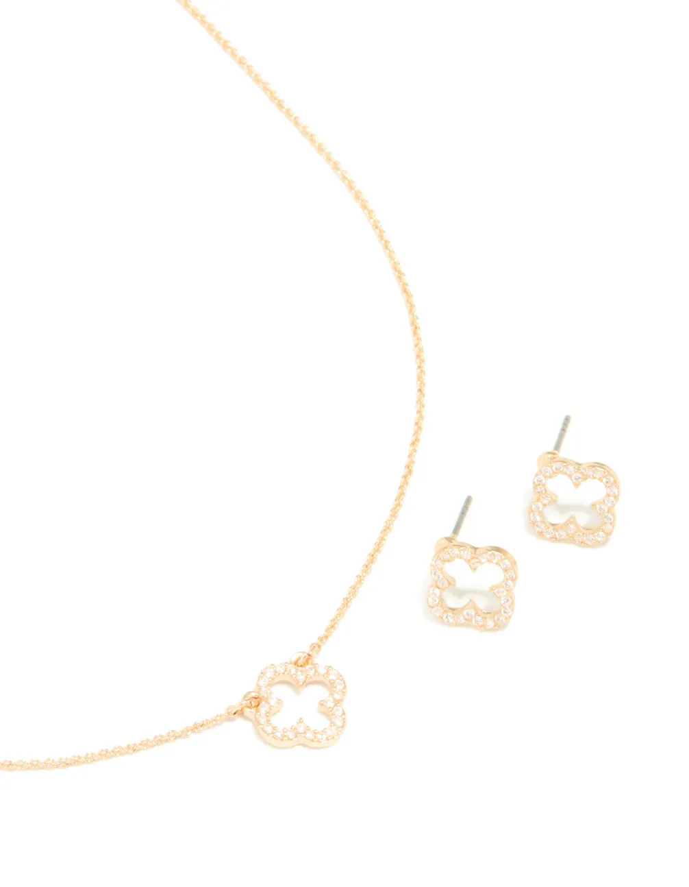 Gold Cubic Zirconia Outline Flower Earring & Necklace Set sold by lovisa