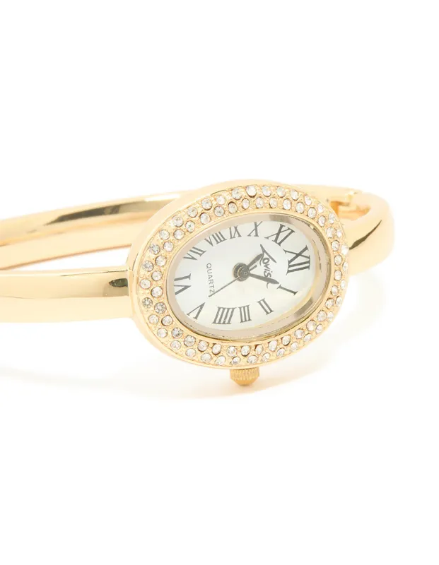 Gold Diamante Oval Bangle Watch sold by lovisa