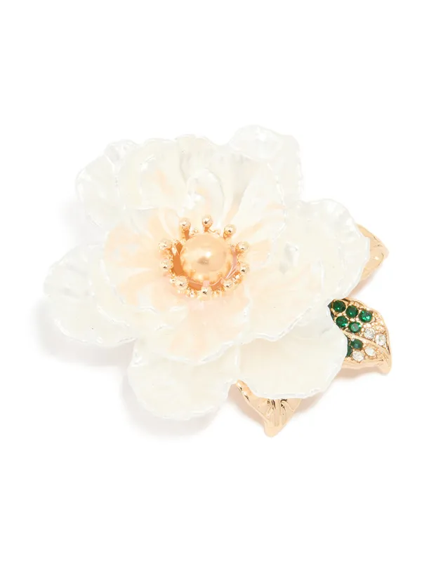 Gold Acrylic White Flower Brooch sold by lovisa
