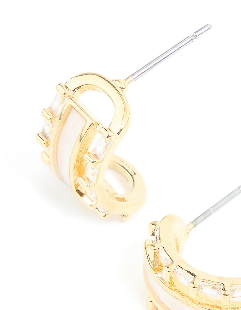 Gold Plated Cubic Zirconia Baguette Inlay Hoop Earrings sold by lovisa product image thumbnail 2