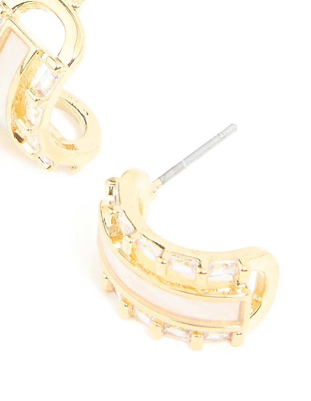 Gold Plated Cubic Zirconia Baguette Inlay Hoop Earrings sold by lovisa product image thumbnail 3