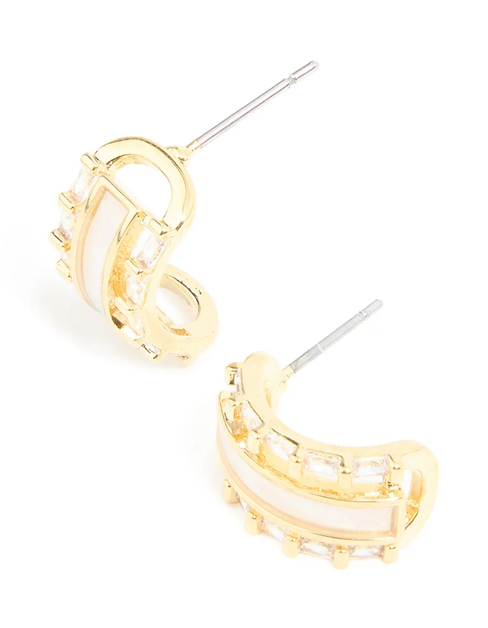 Gold Plated Cubic Zirconia Baguette Inlay Hoop Earrings sold by lovisa