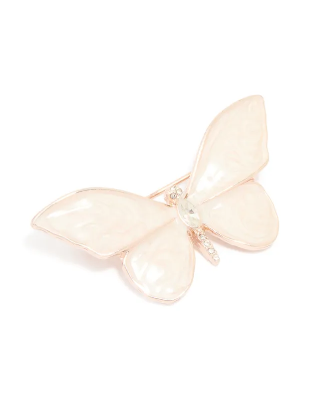 Rose Gold Marble White Butterfly Brooch sold by lovisa