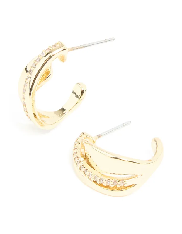 Gold Plated Cubic Zirconia Detail Swirl Hoop Earrings sold by lovisa