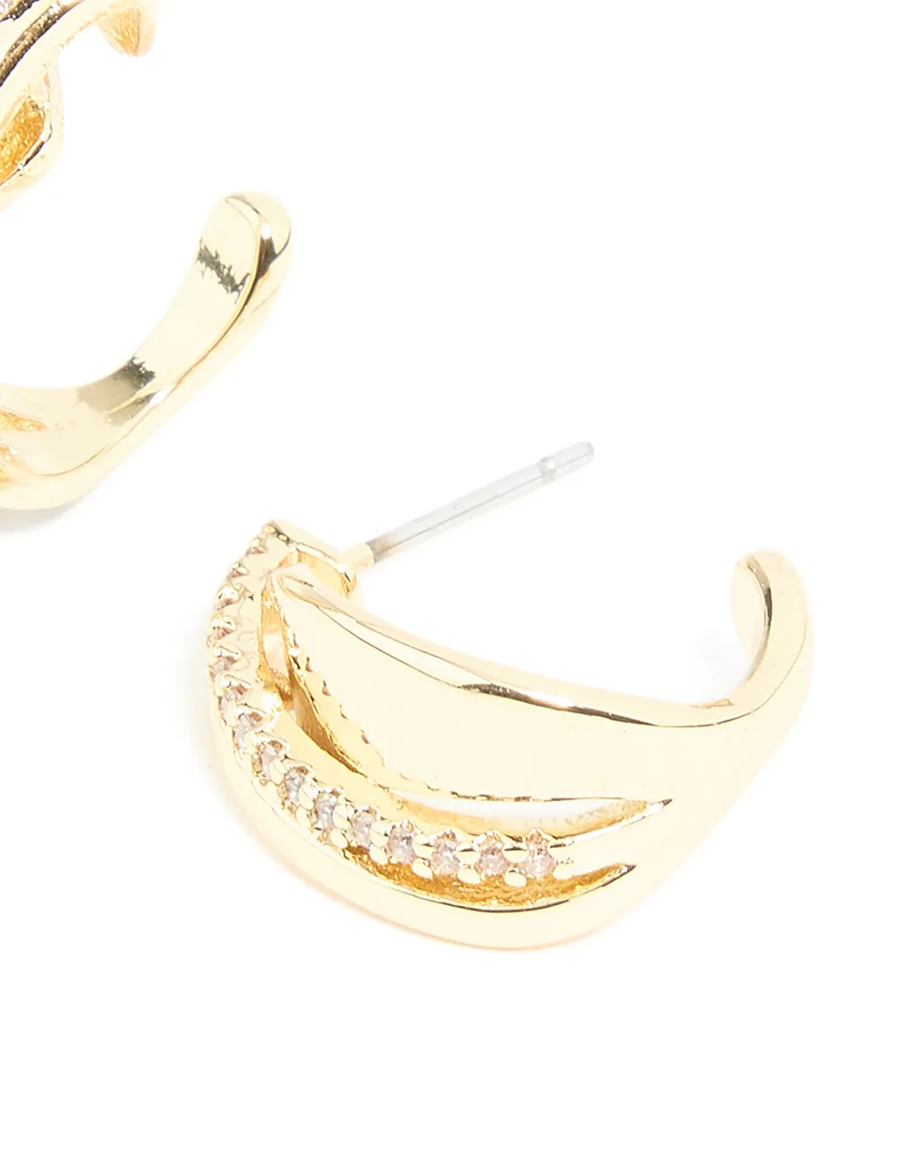 Gold Plated Cubic Zirconia Detail Swirl Hoop Earrings sold by lovisa product image thumbnail 3