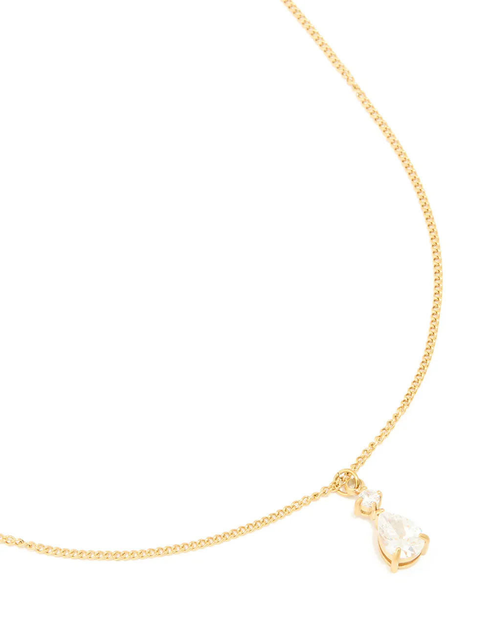 Waterproof Gold Plated Stainless Steel Cubic Zirconia Pear Pendant Necklace sold by lovisa