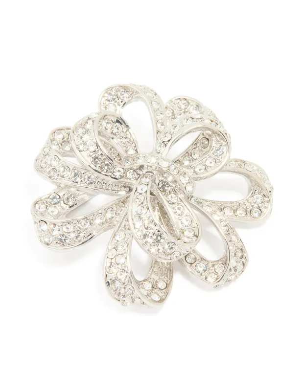 Silver Diamante Knotted Flower Brooch sold by lovisa