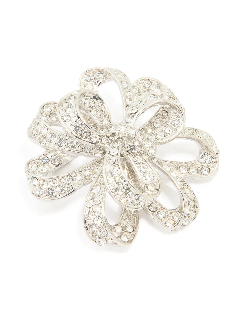 Silver Diamante Knotted Flower Brooch sold by lovisa