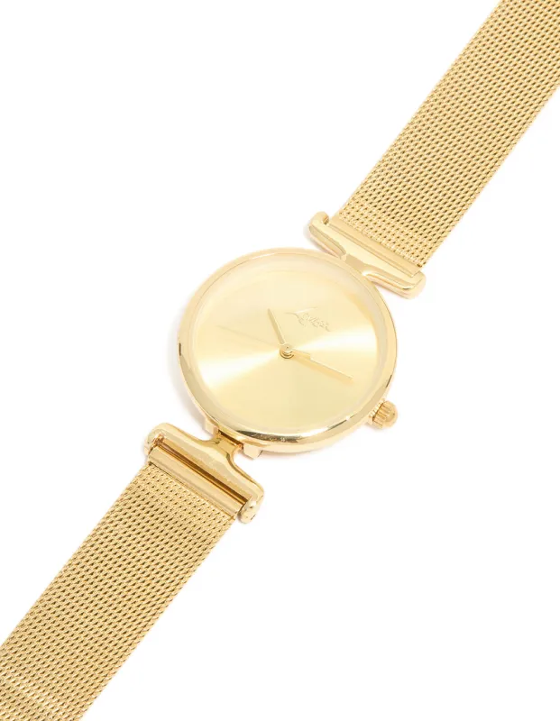 Gold Round Mesh Watch sold by lovisa