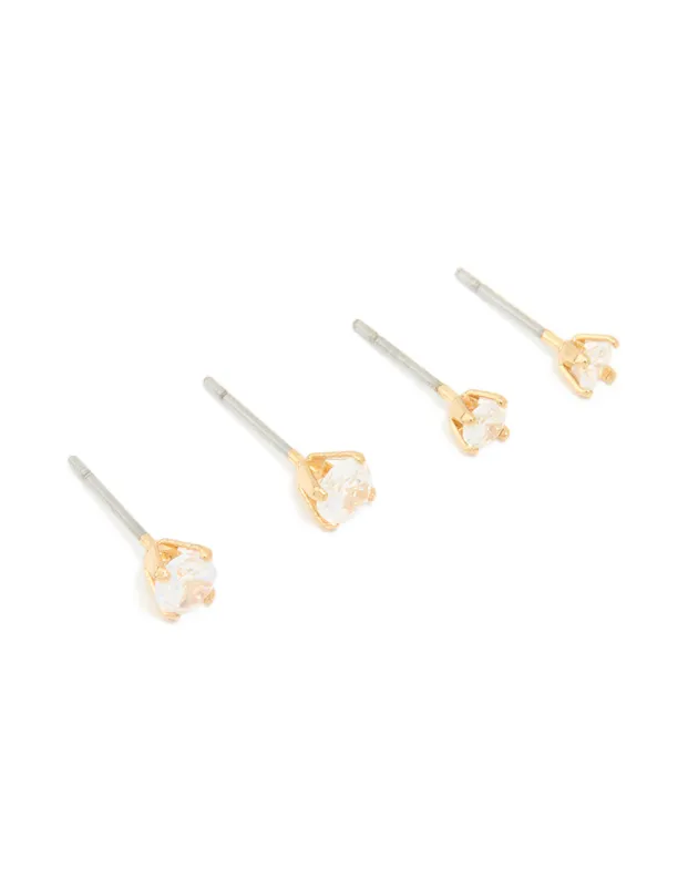 Gold Plated Cubic Zirconia Round Stud Earrings Set sold by lovisa
