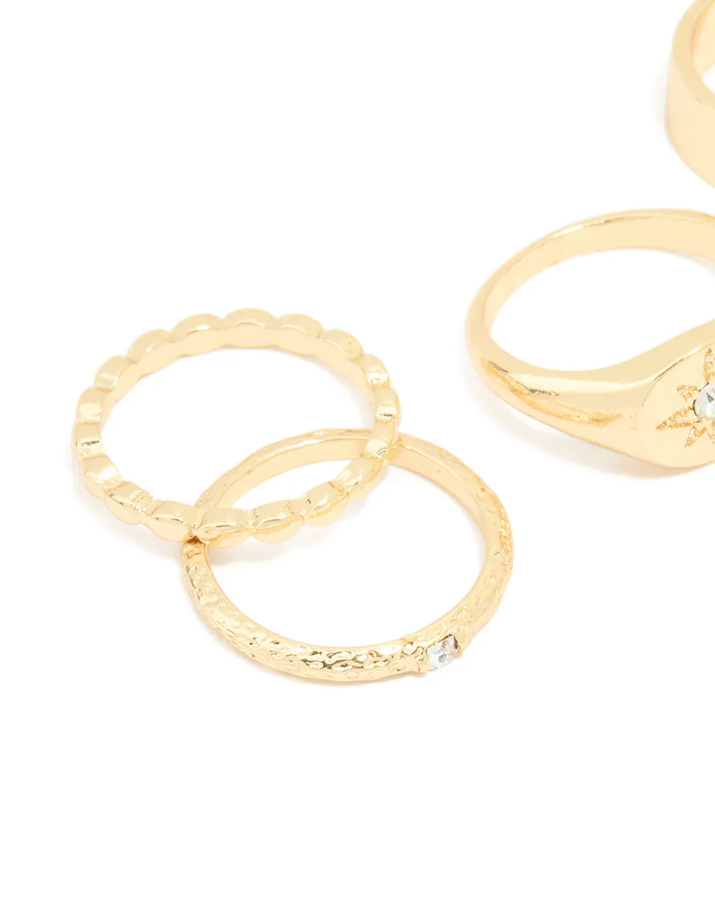 Gold Plated Star Stamped Signet & Textured Rings 5-Pack sold by lovisa product image thumbnail 2