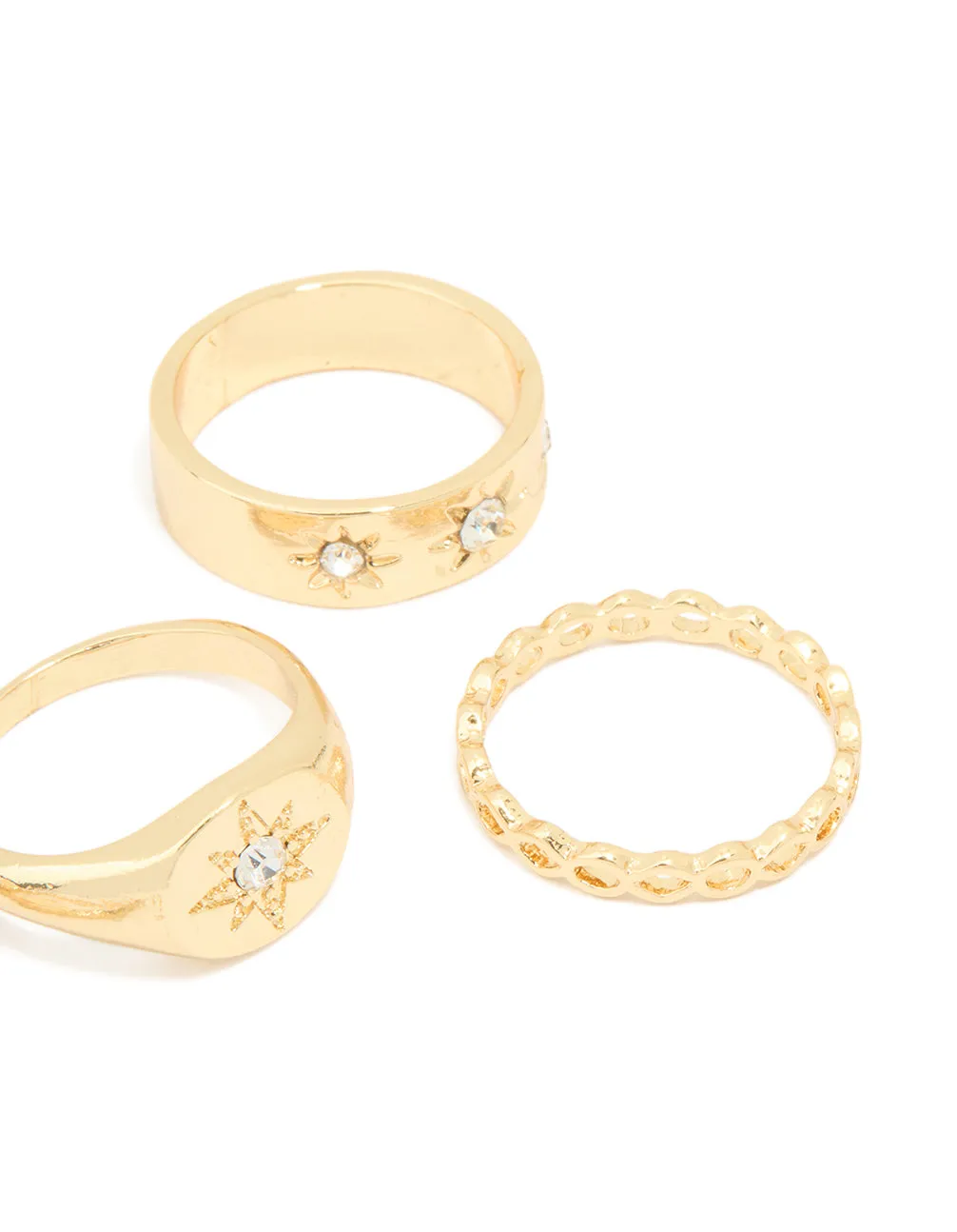 Gold Plated Star Stamped Signet & Textured Rings 5-Pack sold by lovisa product image thumbnail 3