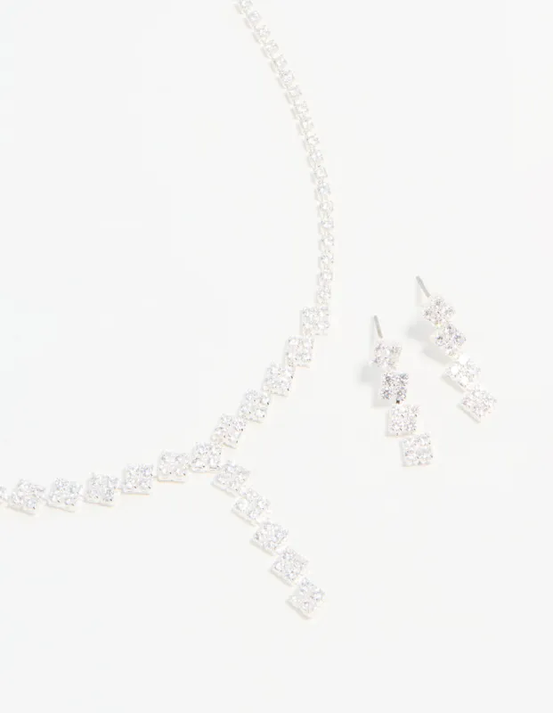 Silver Plated Cubic Zirconia Diamond Shaped Necklace & Earrings Set sold by lovisa