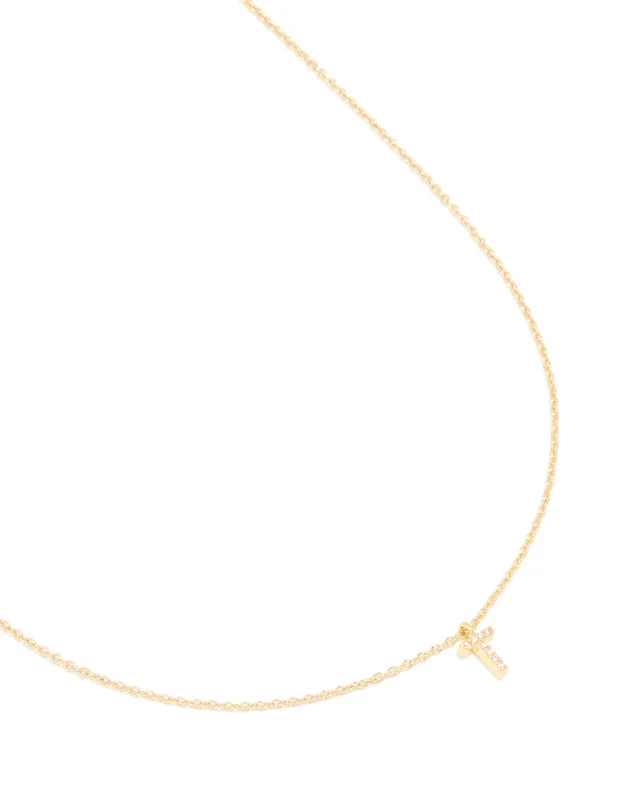 Gold Plated Brass Cubic Zirconia Letter T Necklace sold by lovisa