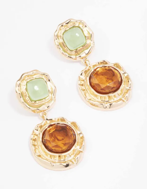 Gold Vintage Molten Round Drop Earrings sold by lovisa