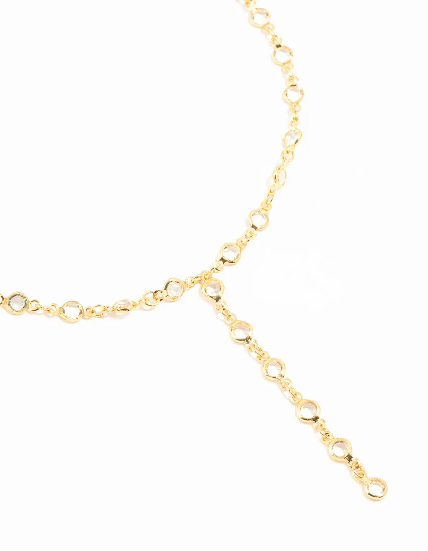 Gold Plated Round Diamante Chain Y-Necklace sold by lovisa