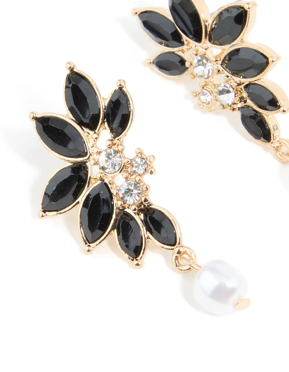 Gold Black Diamante Pearl Marquise Stud Earrings sold by lovisa product image thumbnail 2