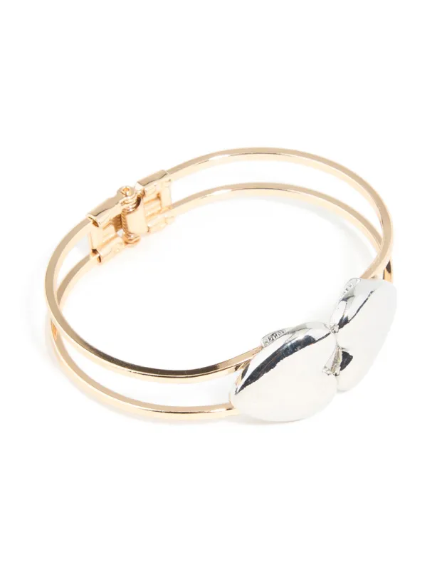 Mixed Metal Heart Hinged Bangle sold by lovisa