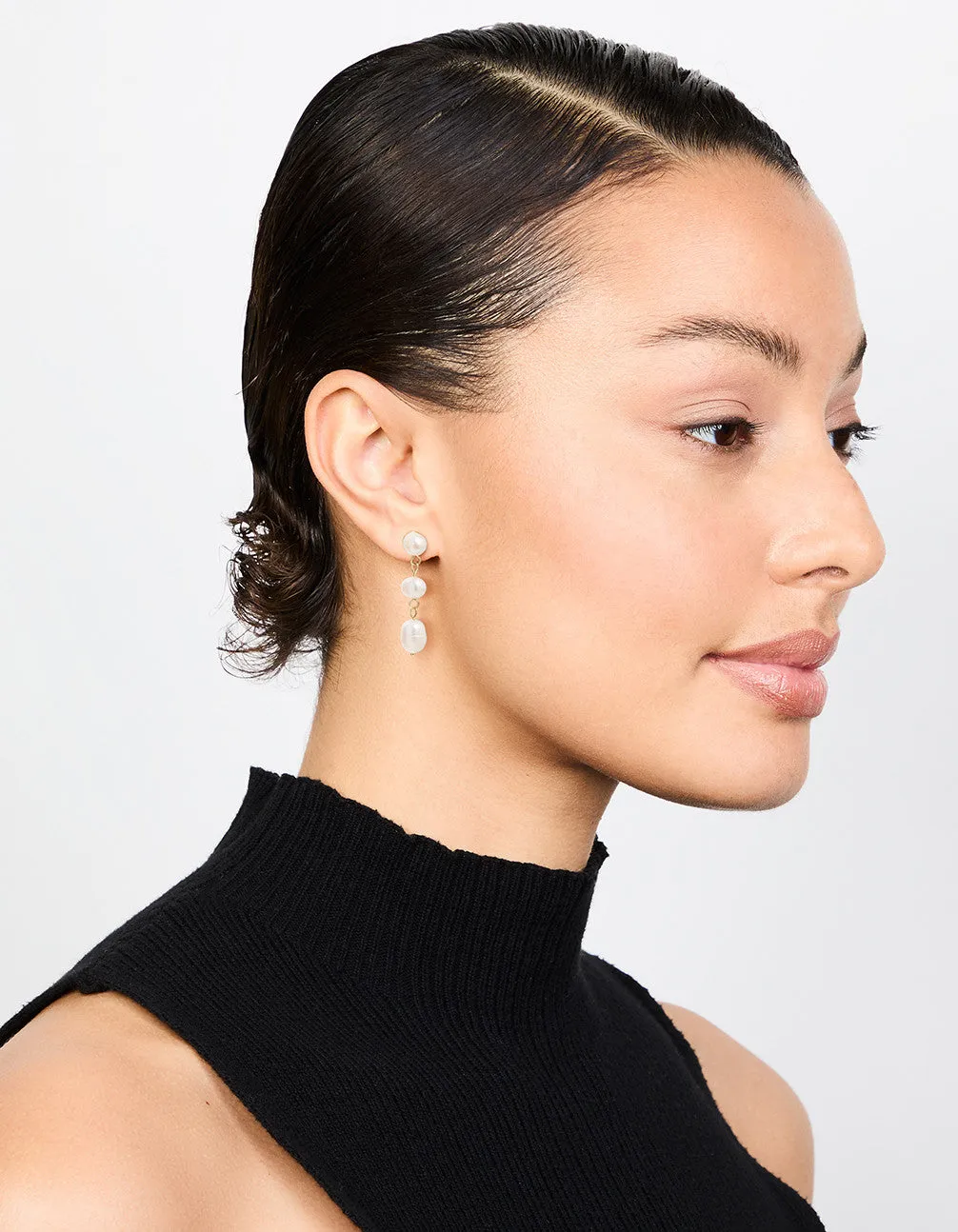 Gold Plated Freshwater Pearl Trio Drop Earrings sold by lovisa product image thumbnail 3