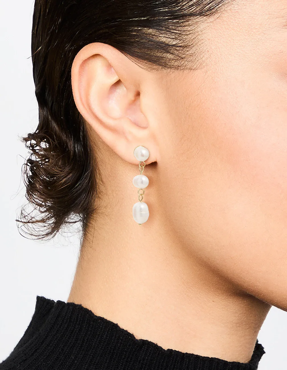 Gold Plated Freshwater Pearl Trio Drop Earrings sold by lovisa product image thumbnail 2