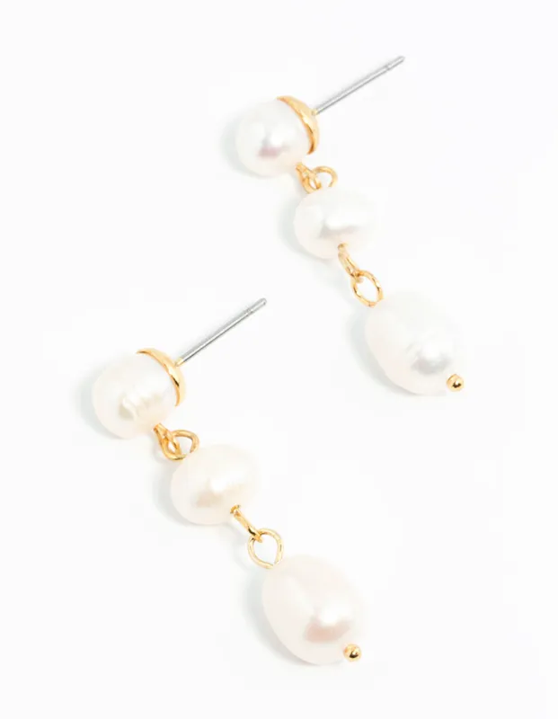Gold Plated Freshwater Pearl Trio Drop Earrings sold by lovisa