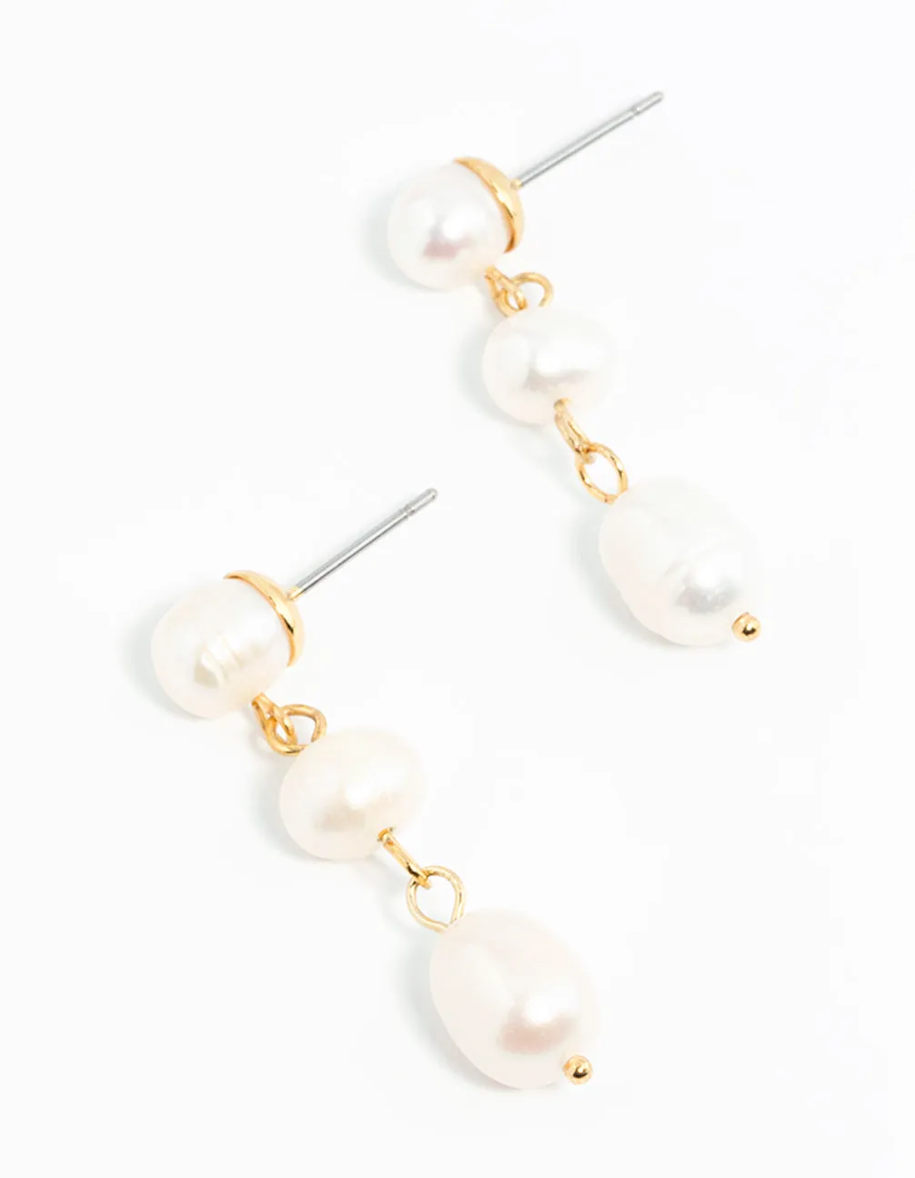 Gold Plated Freshwater Pearl Trio Drop Earrings sold by lovisa