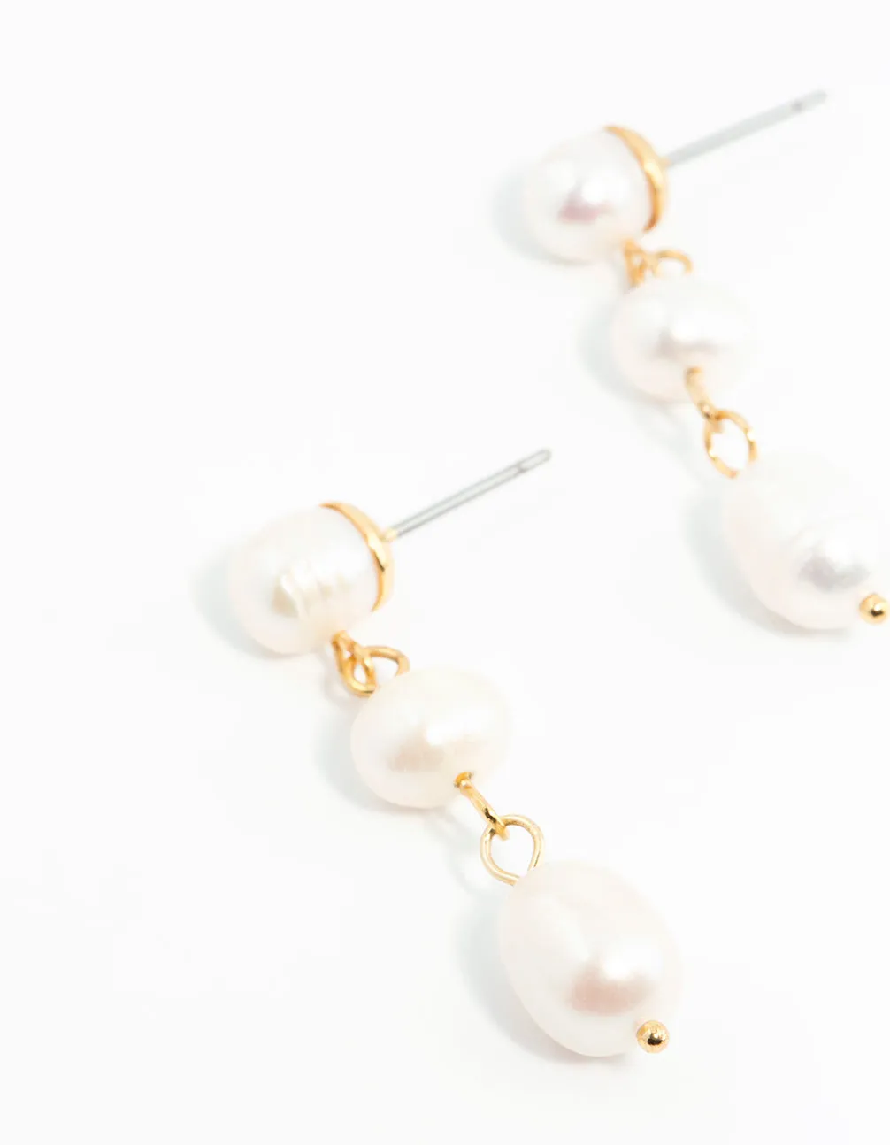 Gold Plated Freshwater Pearl Trio Drop Earrings sold by lovisa product image thumbnail 4
