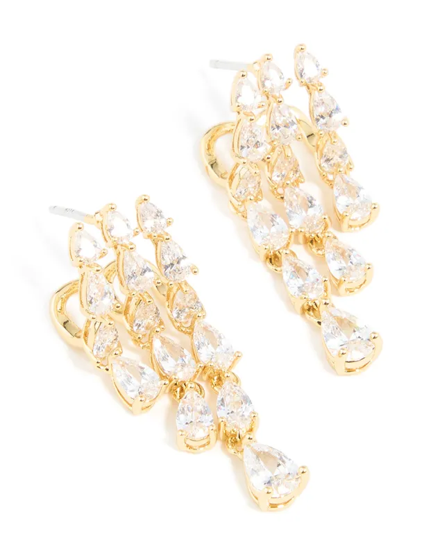Gold Plated Cubic Zirconia Teardrop Triple Drop Earrings sold by lovisa