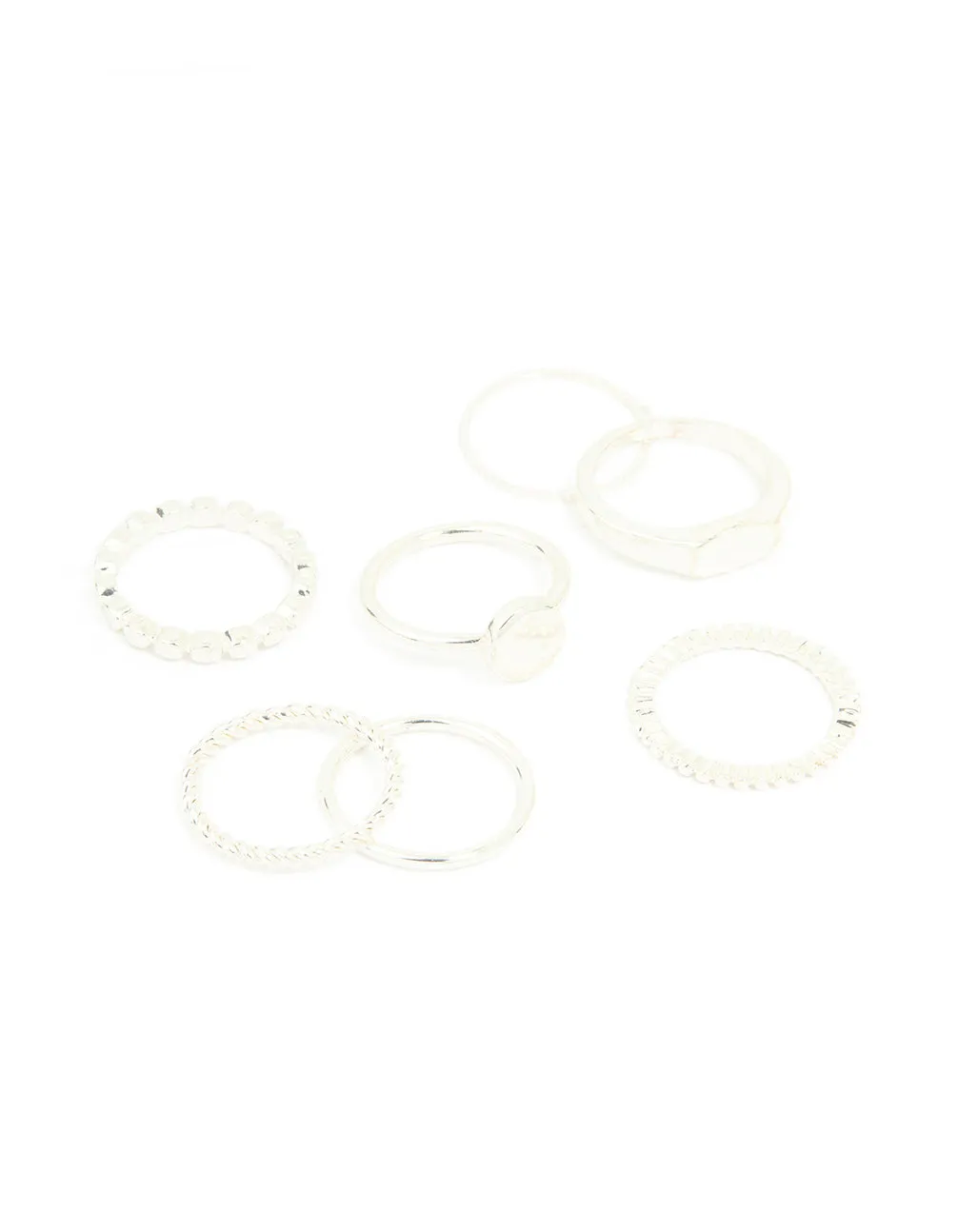 Silver Thin Wrap Circle Stacking Rings 8-Pack sold by lovisa