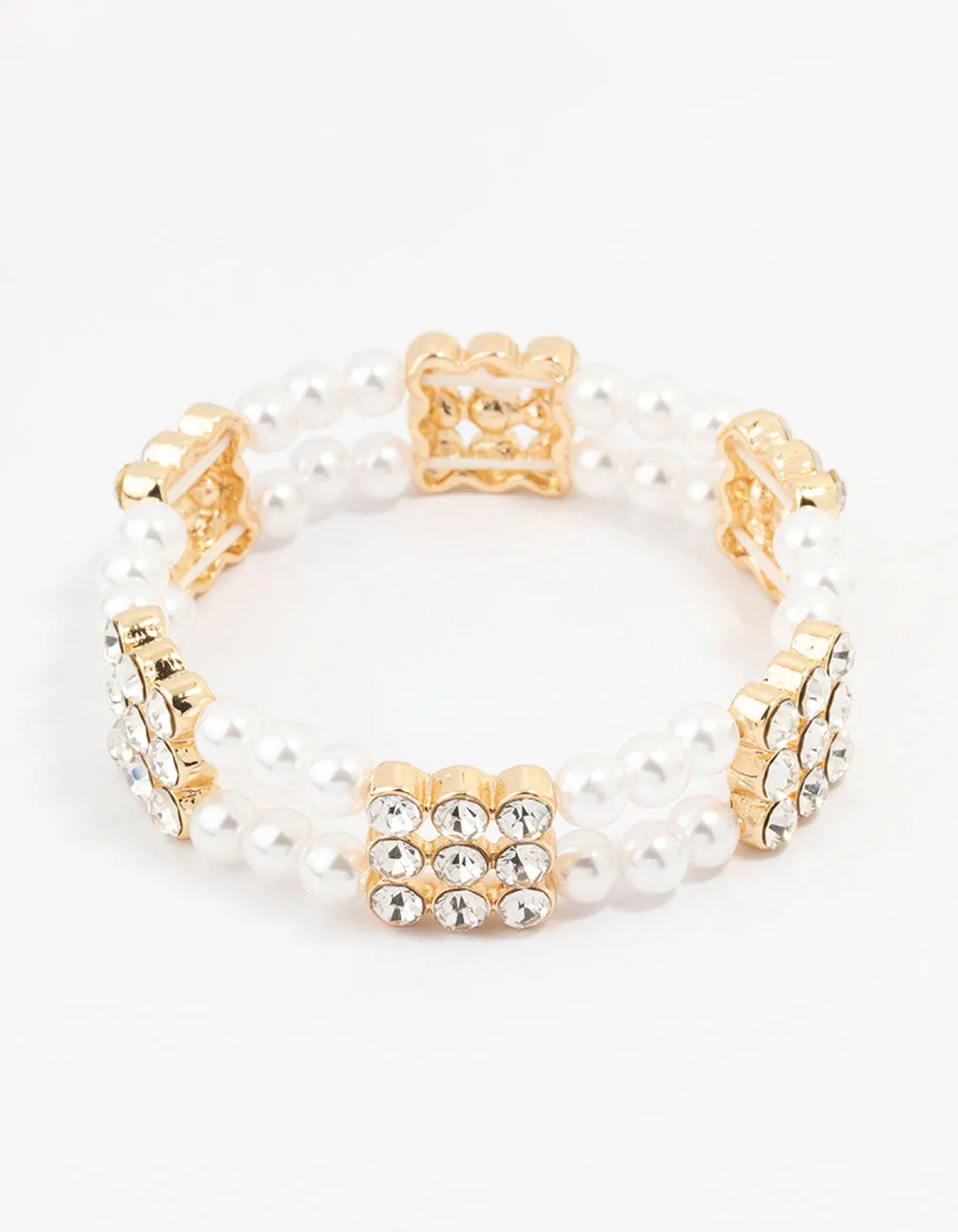 Gold Diamante & Pearl Multiple Layer Bracelet sold by lovisa
