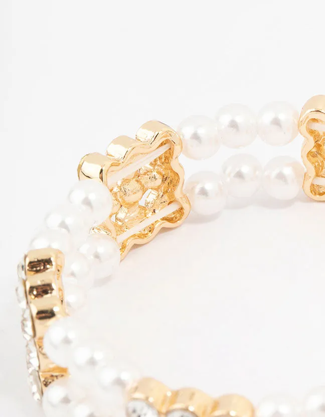 Gold Diamante & Pearl Multiple Layer Bracelet sold by lovisa product image thumbnail 3