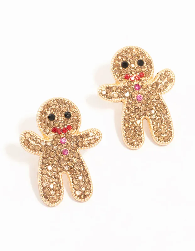 Gold Diamante Gingerbread Men Earrings sold by lovisa