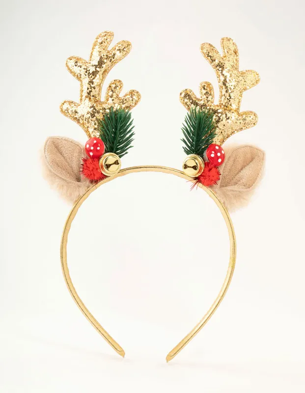 Gold Glitter Woodland Reindeer Antler Headband sold by lovisa