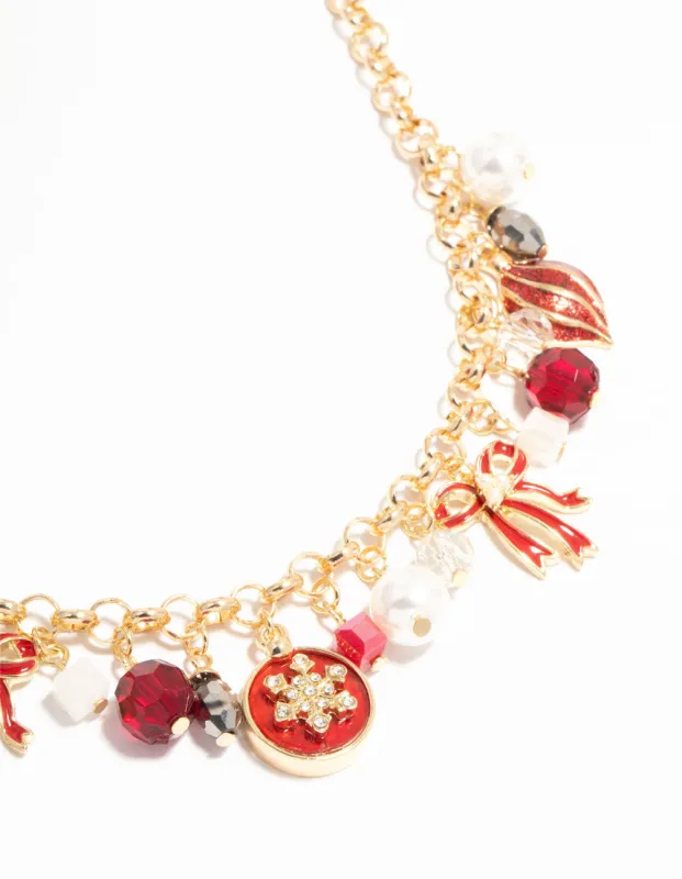 Gold Red Bow & Red Bauble Charm Necklace sold by lovisa