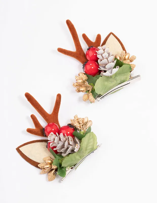 Fabric Reindeer Wreath Hair Clips 2-Pack sold by lovisa