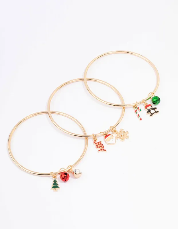 Gold Mixed Festive Charm Bangles 3-Pack sold by lovisa
