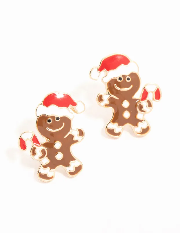 Gold Gingerbread Man With Candy Canes Stud Earrings sold by lovisa