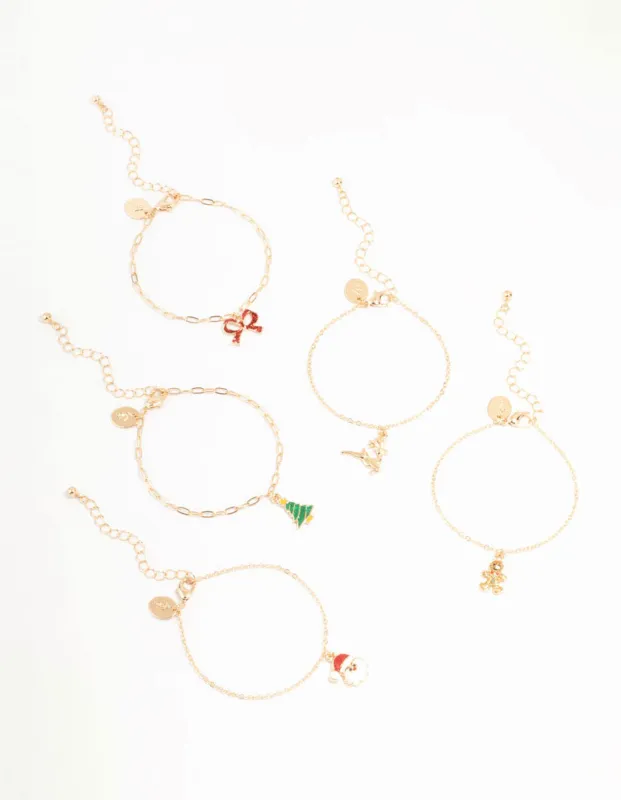 Gold Single Festive Charm Bracelets 5-Pack sold by lovisa