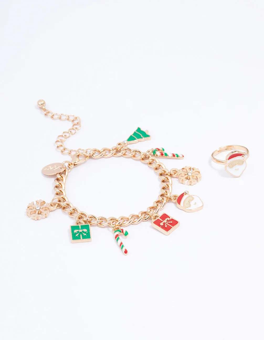 Gold Festive Motif Charm Bracelet & Ring Set sold by lovisa