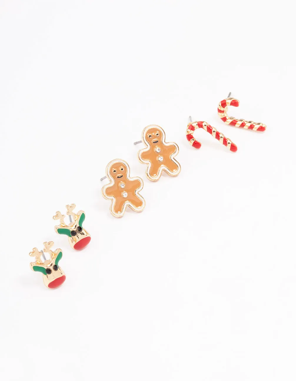 Gold Reindeer & Gingerbread Man Earrings 3-Pack sold by lovisa