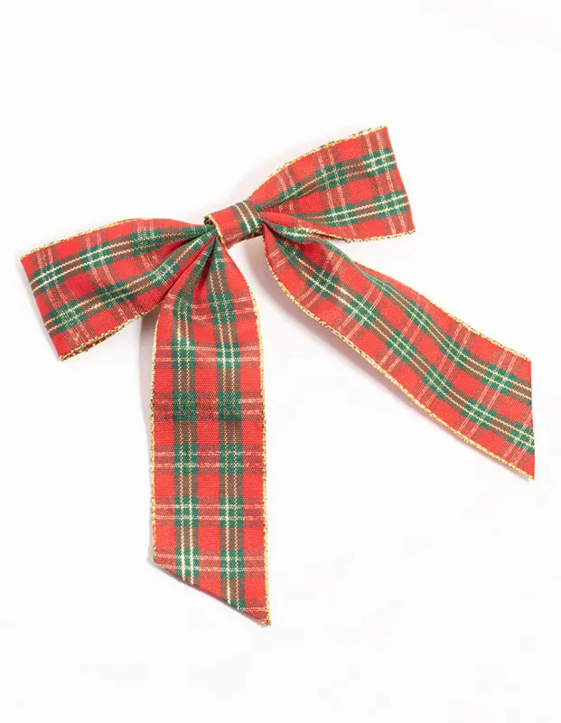 Tartan Fabric Bow Hair Clip sold by lovisa